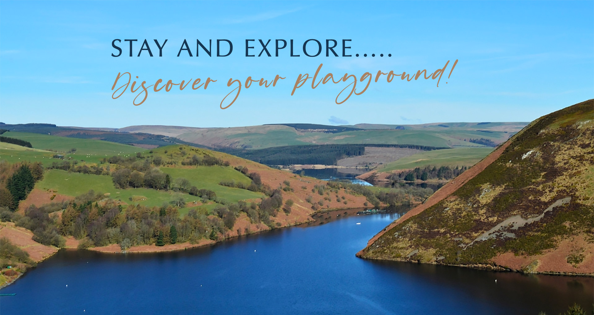 Clywedog Reservoir near Llanidloes and Plasnewydd Bunkhouse